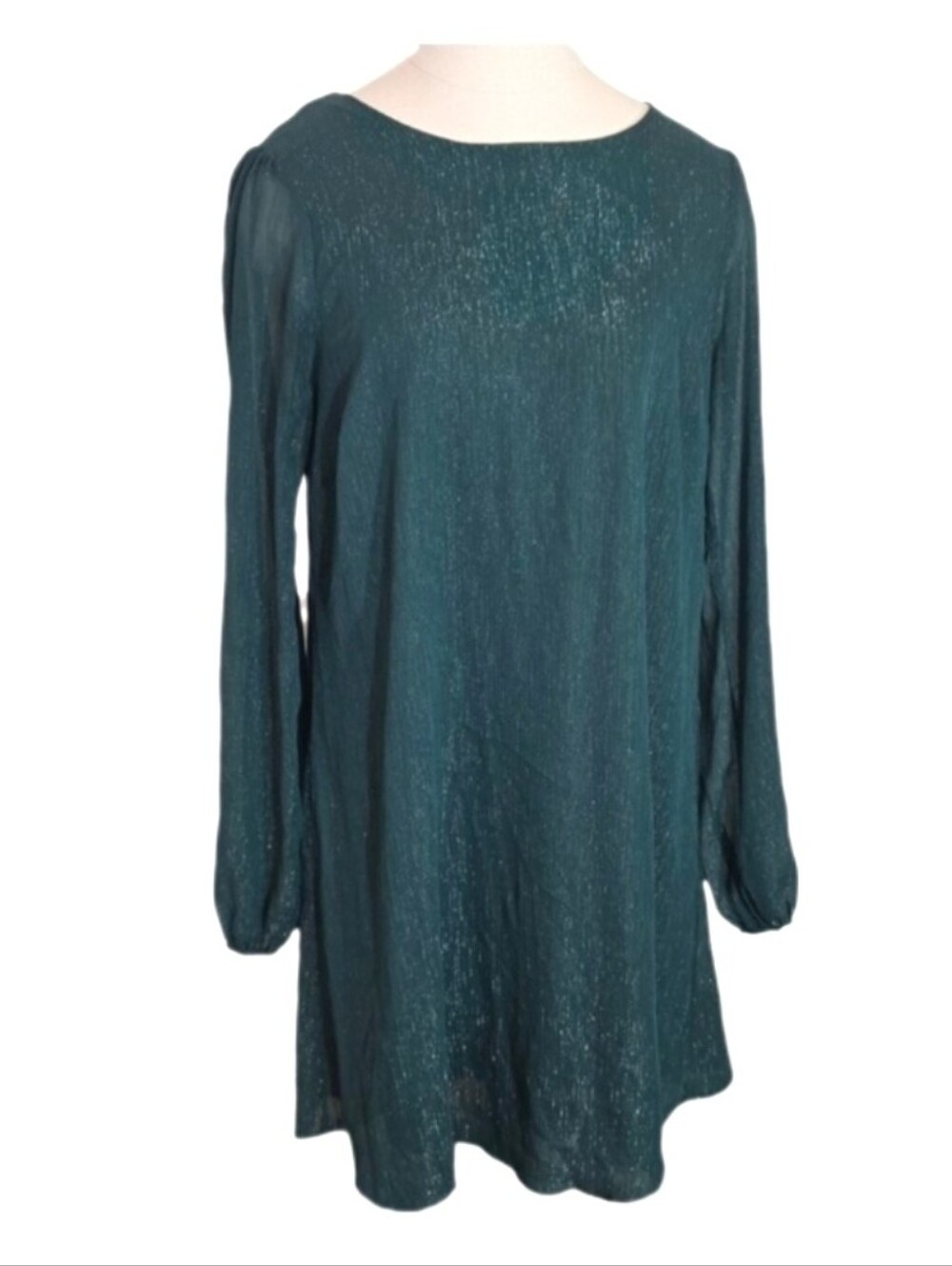 Andree By Unit Dress Sparkling Flowy Sheer Overlay Green Size M